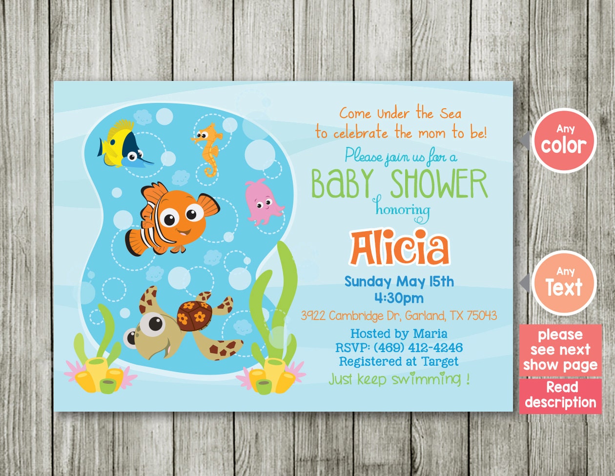 Baby shower invitation ocean invitation Finding nemo Nemo Etsy