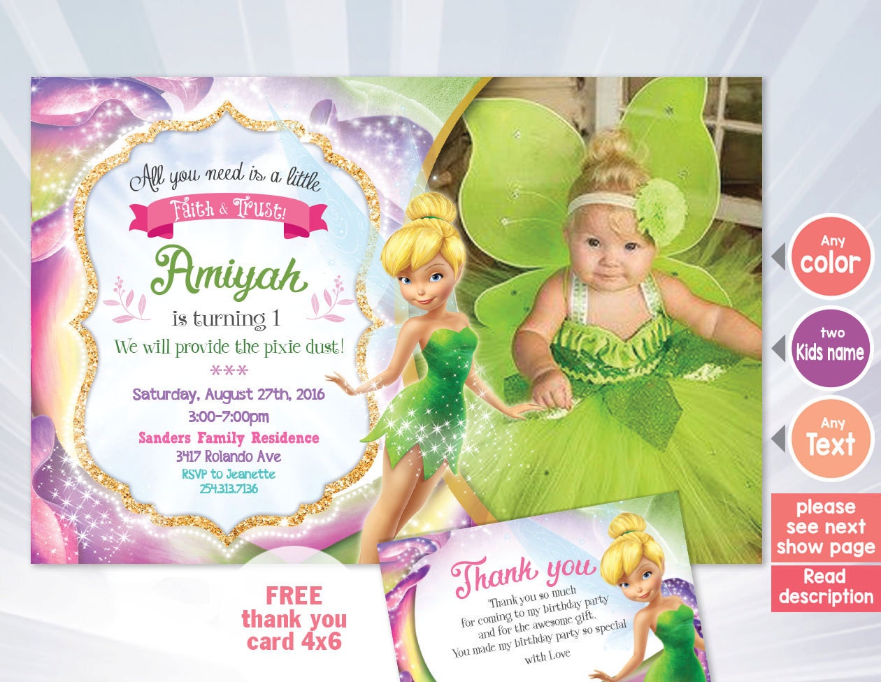Tinkerbell Invitation Fairy Invitation Tinkerbell Birthday Etsy