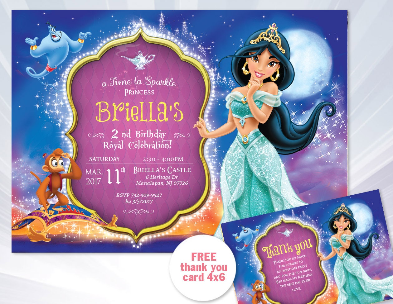 Princess Jasmine Invitation Princess Jasmine Birthday Etsy