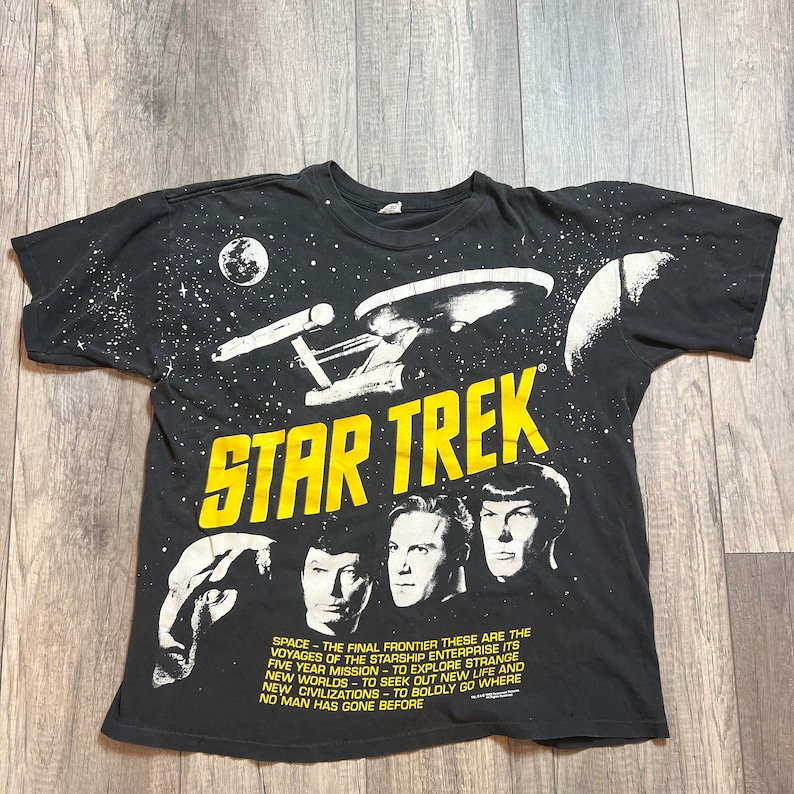 Vintage Star Trek All Over Print Double Sided Tee Shirt 1993 Starship Enterprise XL image 2
