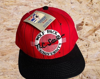 Vintage N.C. State University Wolf Pack Snapback Hat Circle Logo Pinstripe By The Game NEW Tag Deadstock