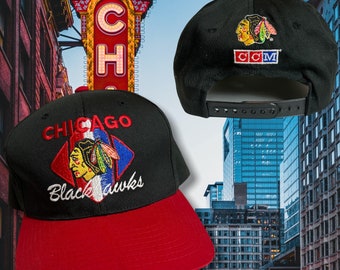 Vintage Chicago Blackhawks Snapback Hat Adjustable 90s NHL Hockey by CCM