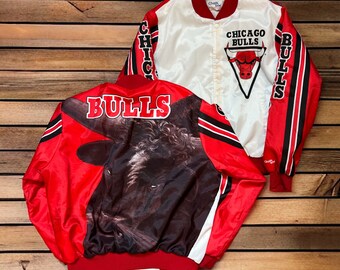 Vintage Chicago Bulls Fanimation Jacket Bomber Basketball Throwback Chalk Line Size Large