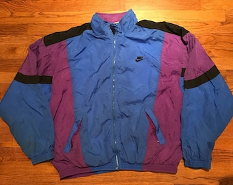 Vintage Nike Windbreaker Jacket Grey Tag Swoosh Purple Blue Size XL