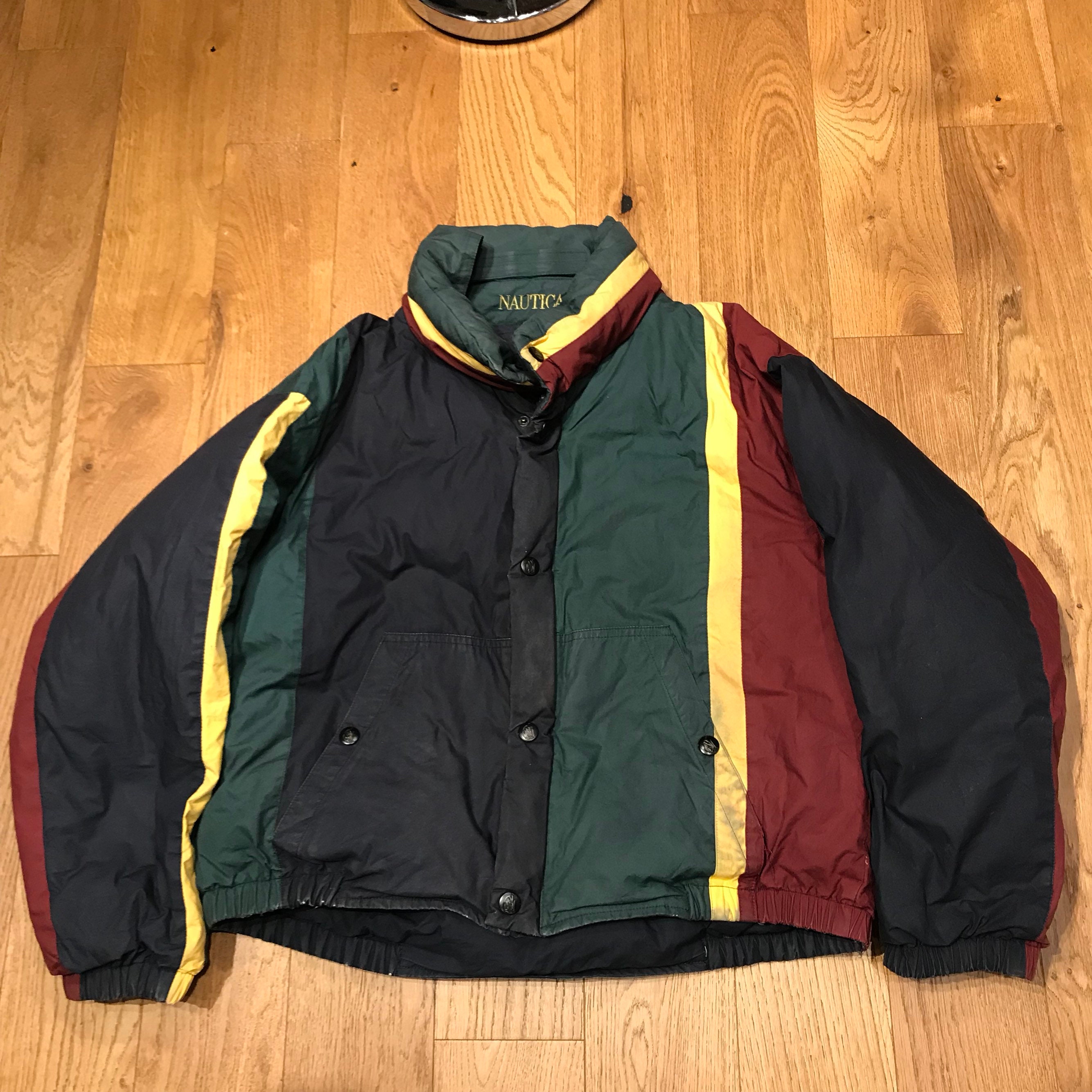 Vtg 1990s 90s Nautica Reversible Jacket Mens XL Color Block
