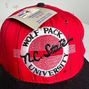Vintage N.C. State University Wolf Pack Snapback Hat Circle Logo Pinstripe By The Game NEW Tag Deadstock image 2
