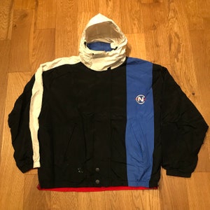 Vintage Nautica Competition Reversible Jacket 90s Full Zip Collapsible Hood Size Large