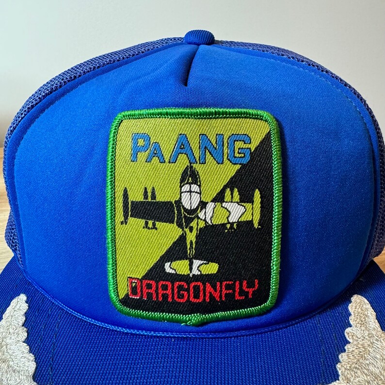 Vintage PAang Dragonfly Aircraft Plane Patch SnapBack Hat Adjustable Meshback Silver Leaf By Youngan image 3