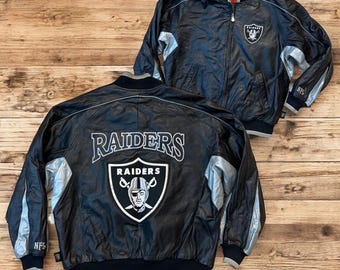Vintage Oakland Raiders Leather Jacket Football Los Vegas Team NFL Large