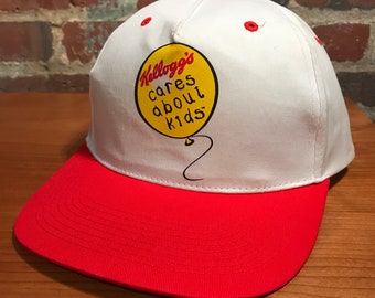 Vintage Kellogg's Cares About Kids Snapback Hat Adjustable Cereal Balloon Tony The Tiger