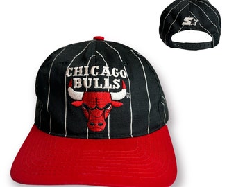 Vintage Chicago Bulls Pinstripe Snapback Hat Adjustable 90s NBA Basketball by Starter