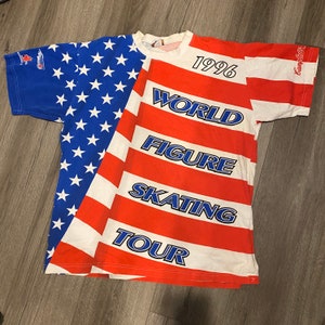 Vintage 1996 World Figure Skating Tour All Over Print Tee Shirt Team USA Campbell Soup size XL image 1