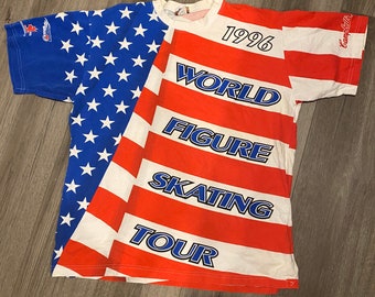 Vintage 1996 World Figure Skating Tour All Over Print Tee Shirt Team USA Campbell Soup size XL