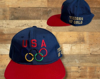 Vintage Team USA Olympics Snapback Hat Adjustable 90s Visions Of Gold By First Pick Sportswear