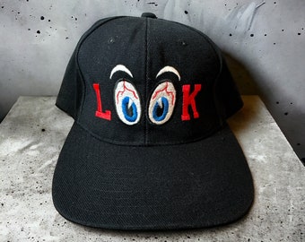 Vintage Look Eye Balls SnapBack Hat Adjustable 90s Kee & Ed Black