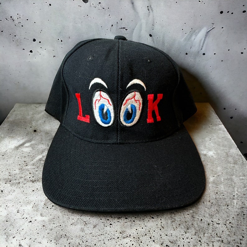 Vintage Look Eye Balls SnapBack Hat Adjustable 90s Kee & Ed Black image 1
