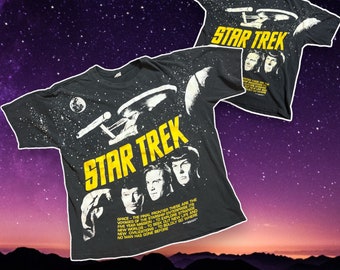 Vintage Star Trek All Over Print Double Sided Tee Shirt 1993 Starship Enterprise XL