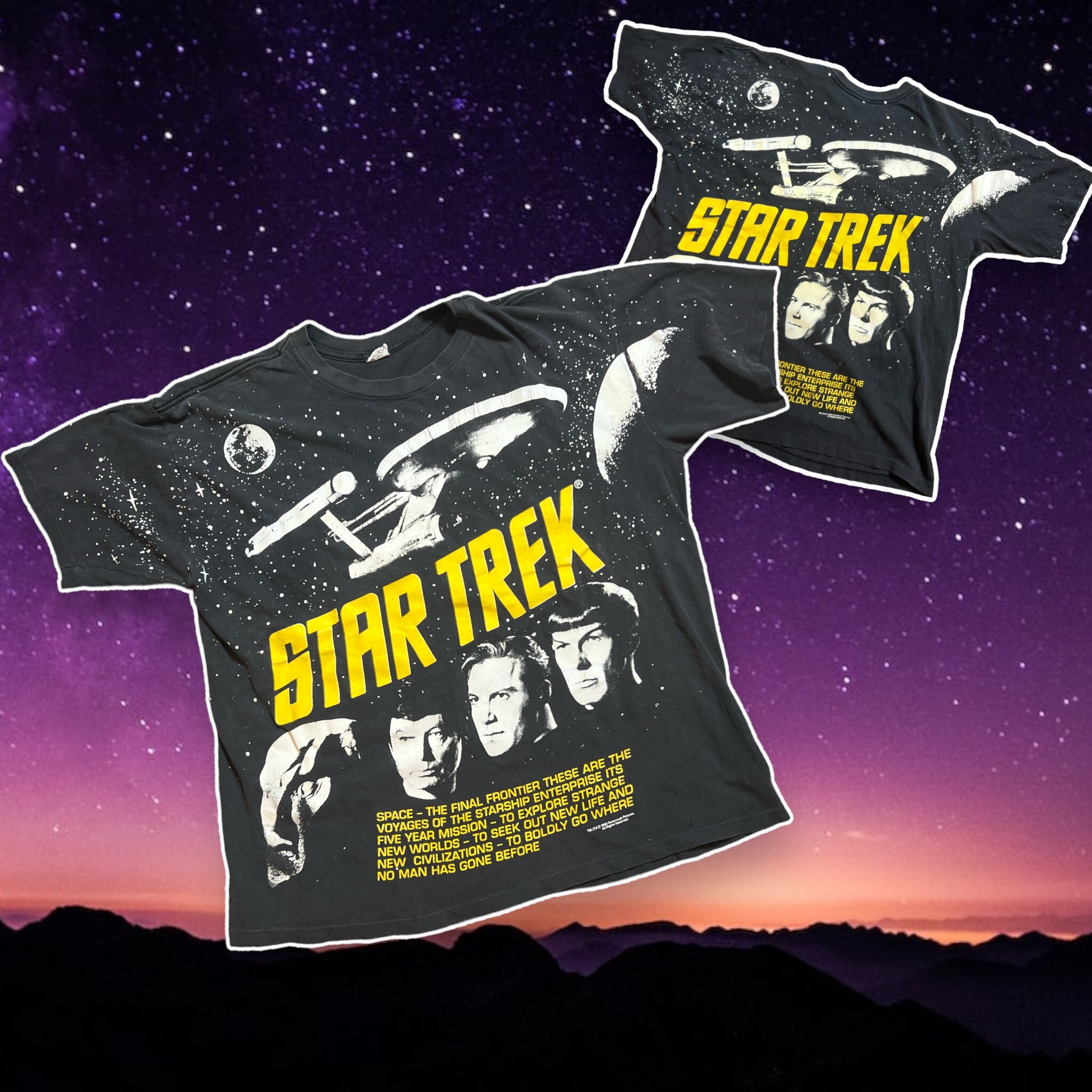 Vintage Star Trek All Over Print Double Sided Tee Shirt 1993 Starship Enterprise XL