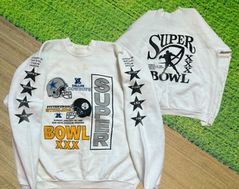 Vintage Super Bowl XXX 1996 Dallas Cowboys Pittsburgh Steelers Pullover Crewneck Sweatshirt XL