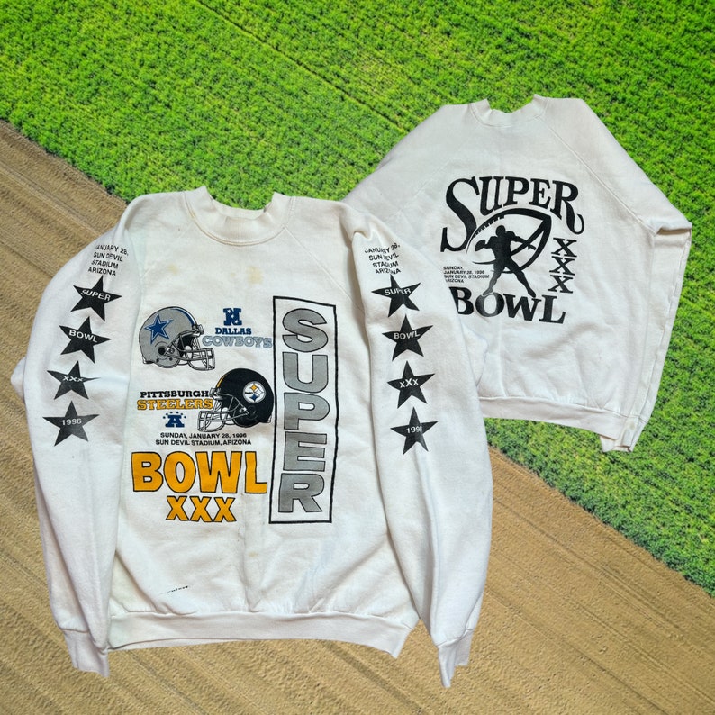 Vintage Super Bowl XXX 1996 Dallas Cowboys Pittsburgh Steelers Pullover Crewneck Sweatshirt XL image 1