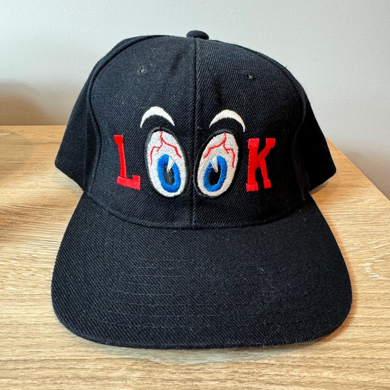 Vintage Look Eye Balls SnapBack Hat Adjustable 90s Kee & Ed Black image 2