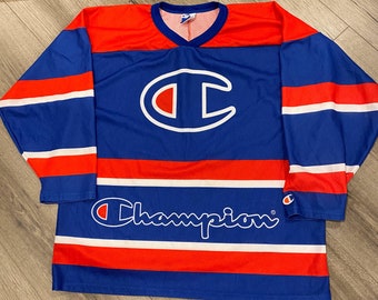 Vintage Champion Big Logo Hockey Jersey 90s Throwback Size Large