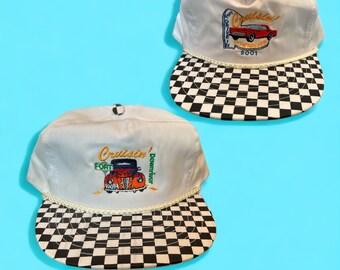 Vintage Crusin Classic Cars Snapbacks Hats Adjustable Checkered Flag Lot of 2 2001 2002