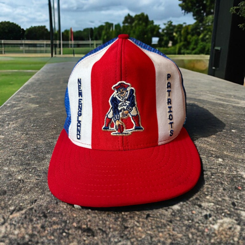 Vintage New England Patriots Meshback Snapback Hat Adjustable 90s NFL Football by AJD Lucky Stripes image 1