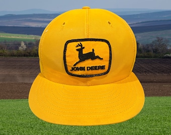 Vintage John Deere Snapback Hat Adjustable Trucker Tractor Cap Louisville MFG Yellow Farming Tractors
