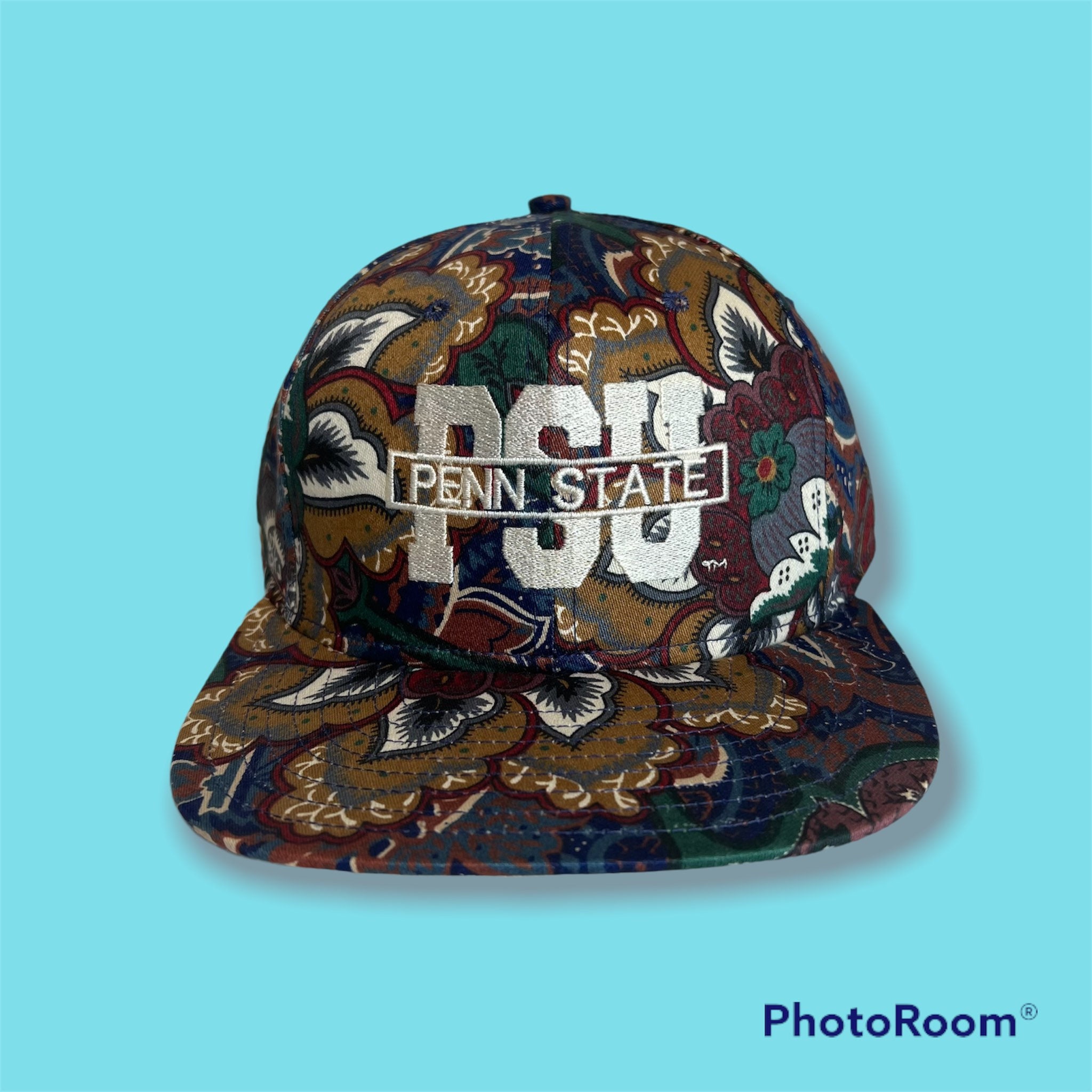 Vintage Penn State University Paisley Print Snapback Hat Adjustable All Over PSU Nittany Lions Crable Sportswear