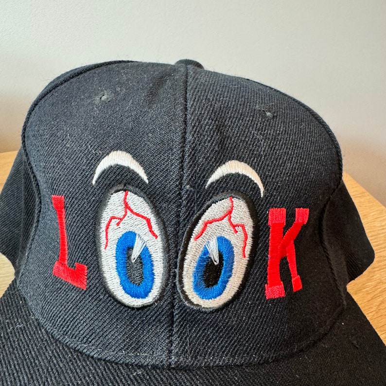 Vintage Look Eye Balls SnapBack Hat Adjustable 90s Kee & Ed Black image 3