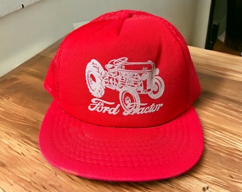 Vintage Ford Tractor Snapback Hat Adjustable Meshback Trucker Farming Red