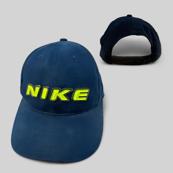 Vintage Nike Snapback Hat Adjustable Blue Green Puffy Plastic 90s Rare Air