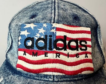 Vintage Adidas America Flag Denim Snapback Hat Adjustable 90s