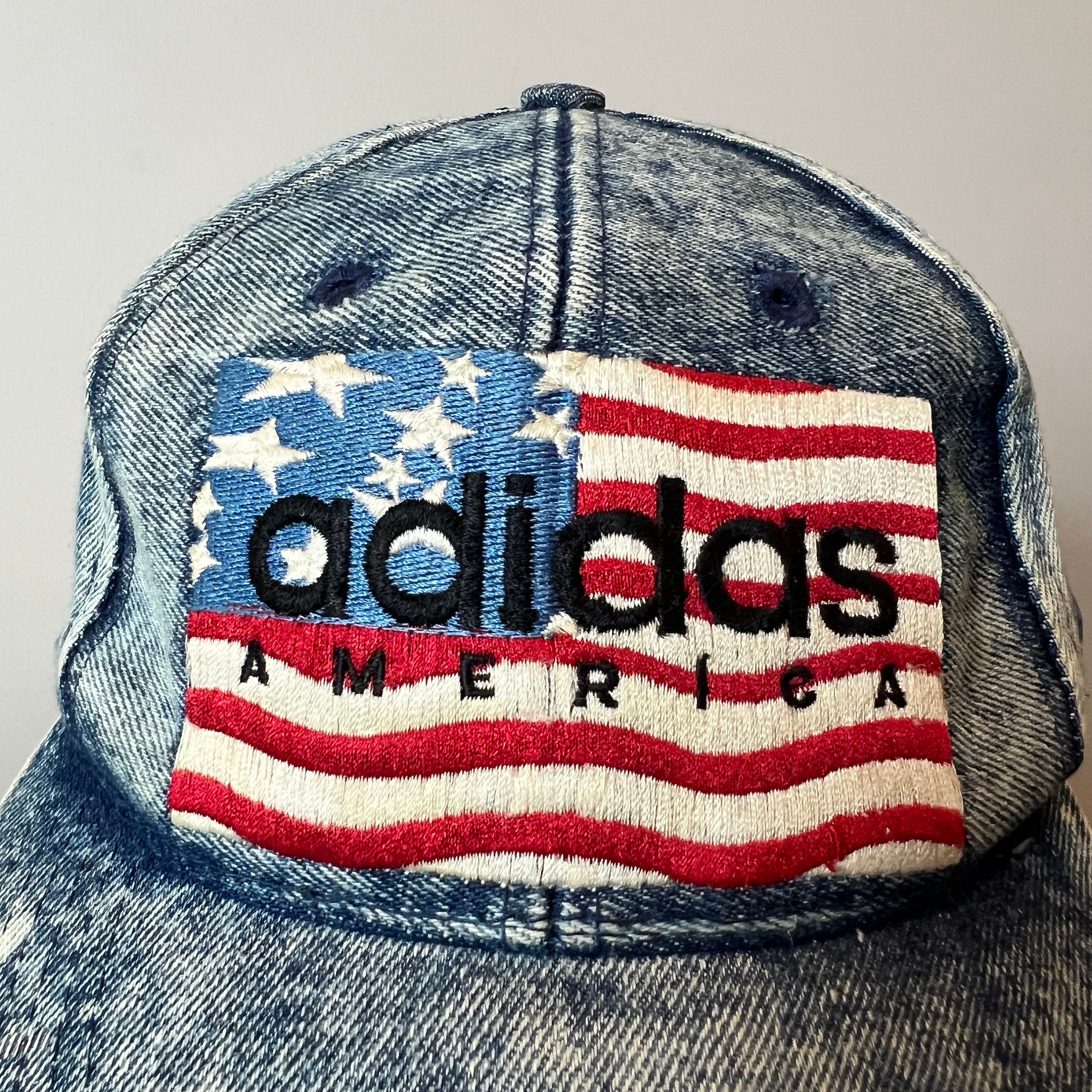 Vintage Adidas America Flag Denim Snapback Hat Adjustable 90s