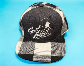 Vintage Cast Addict Fishing Wool Flannel Snapback Hat Adjustable Outdoors By Otto All Day All Night