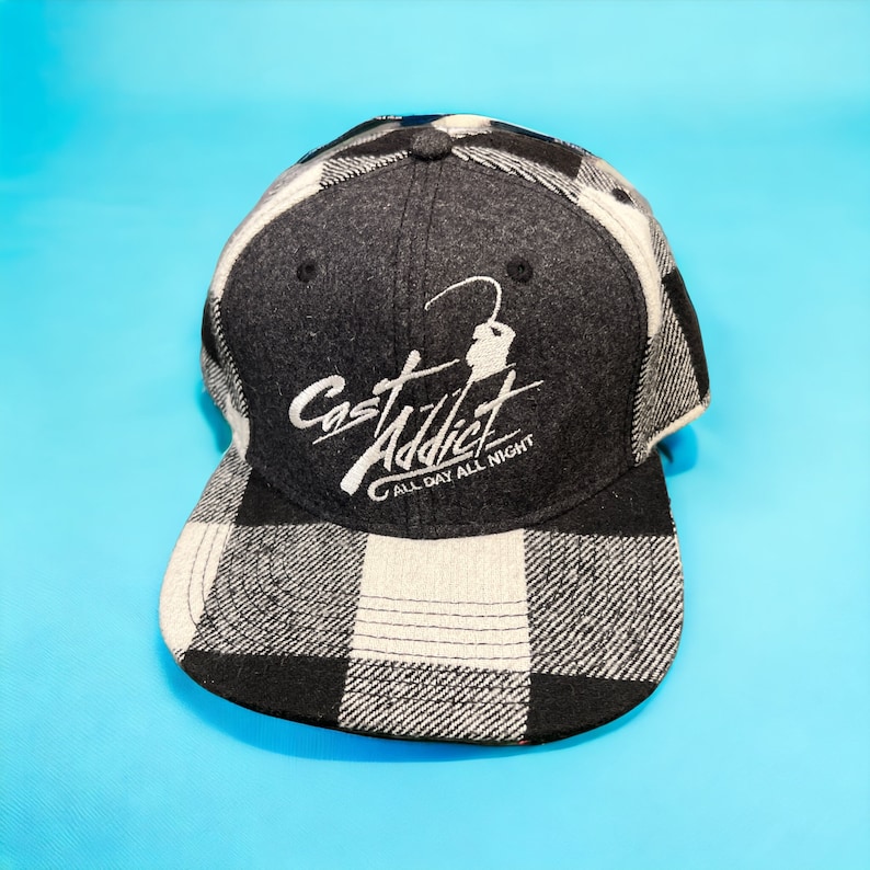 Vintage Cast Addict Fishing Wool Flannel Snapback Hat Adjustable Outdoors By Otto All Day All Night image 1