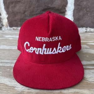 Vintage Nebraska Cornhuskers Script Snapback Hat Cap Corduroy AJD 80s University