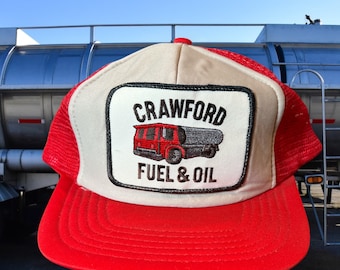 Vintage Crawford Fuel & Oil Snapback Hat Adjustable Meshback Patch Tanker Truck