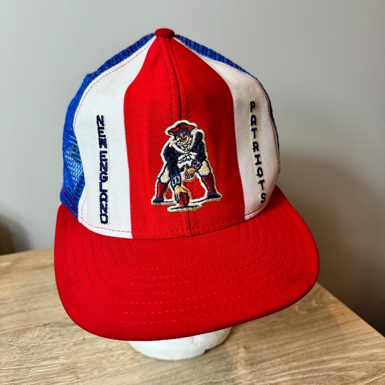 Vintage New England Patriots Meshback Snapback Hat Adjustable 90s NFL Football by AJD Lucky Stripes image 2