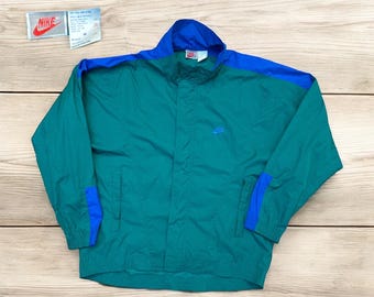 Vintage Nike Fit Windbreaker Jacket Grey Tag Green Blue 90s Full Zip Size Medium