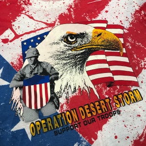 Vintage Operation Desert Storm Tee Shirt All Over Print USA Flag Army Medium Large image 3