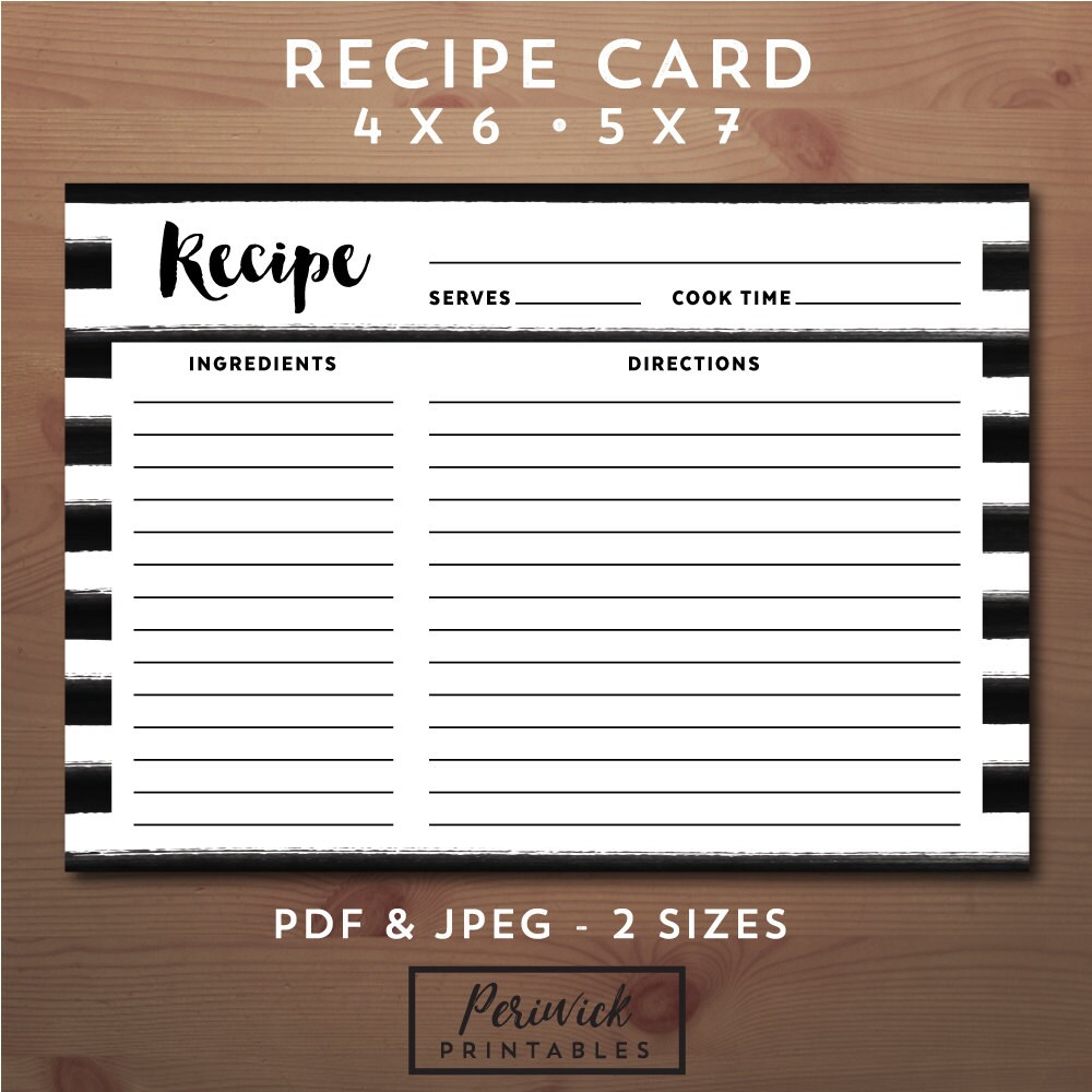 Printable Digital Download RECIPE CARDS, Recipe Card , PDF, Recipe Card Printable, Black Stripes ...