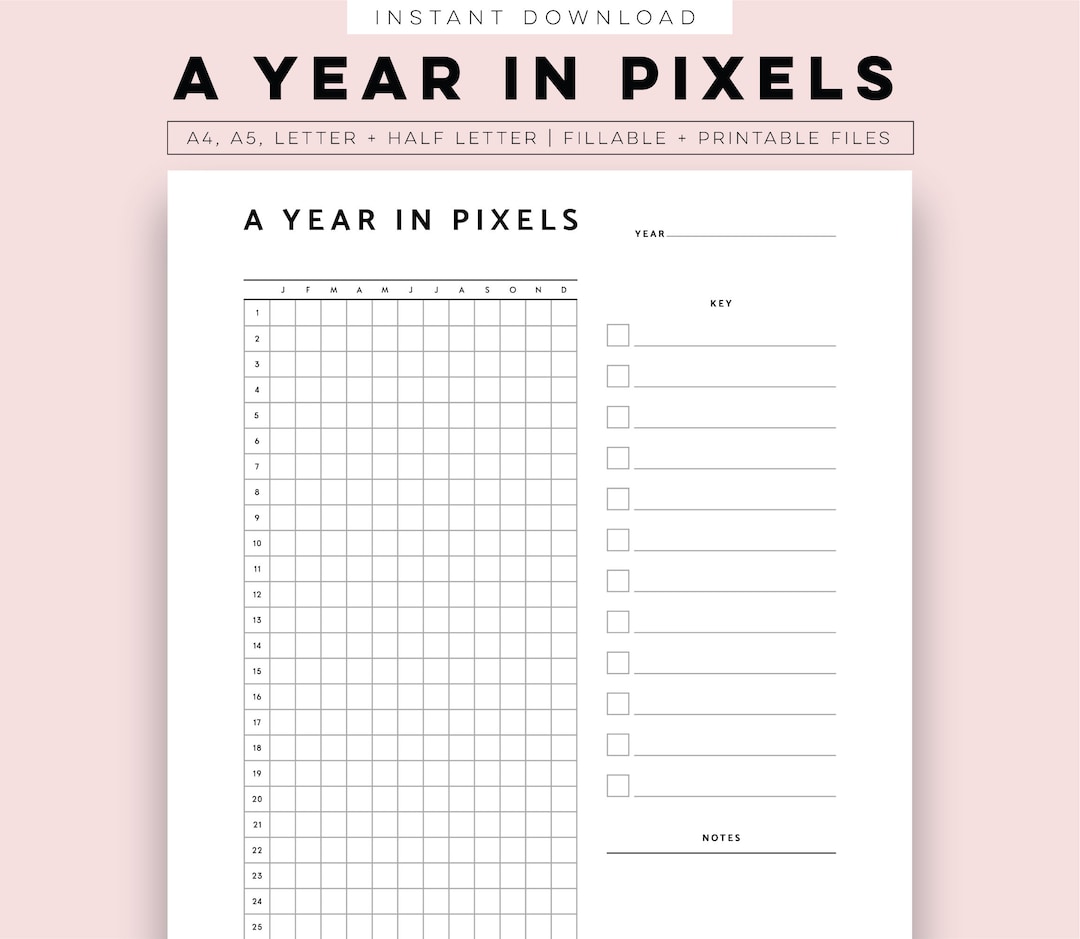 A Year in Pixels Printable Yearly Mood Tracker, Year in Pixels Planner A Year in Pixels Printable Yearly Mood Tracker, Year in Pixels Planner