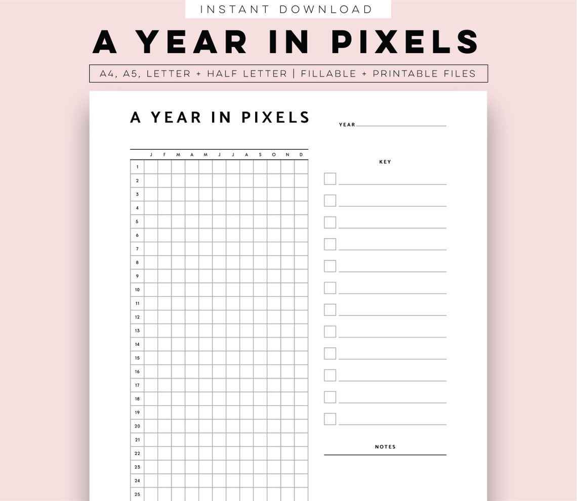 A Year in Pixels Printable Yearly Mood Tracker, Year in Pixels Planner ...