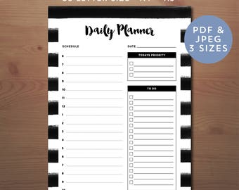 Daily Planner Printable in 3 Sizes, PDF, Daily Planner Printable, daily organizer, diy list, todo list A4/Letter,A5 Insert, INSTANT DOWNLOAD