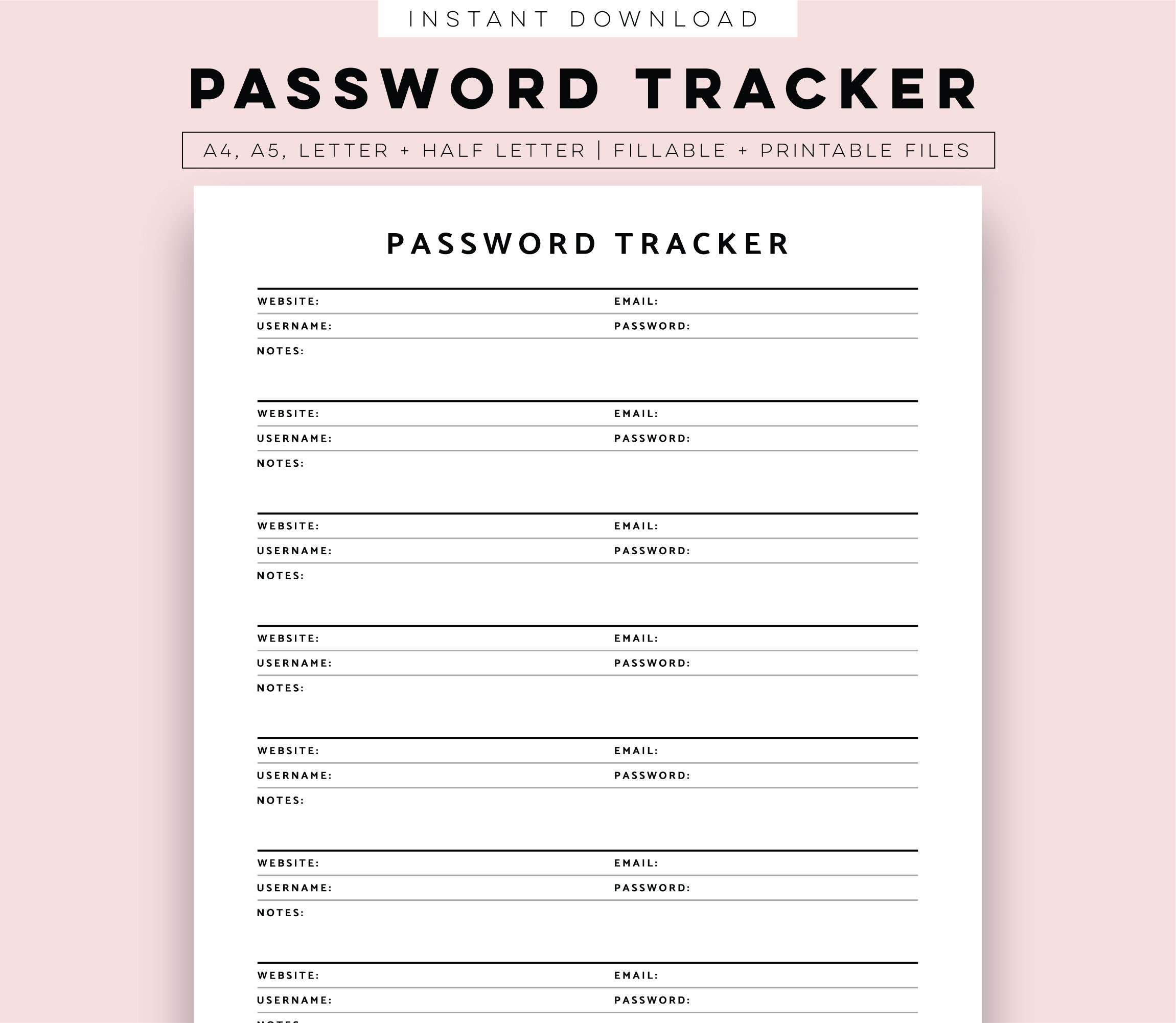 Password Tracker Printable, Home Organiser Planner Inserts, Life ...
