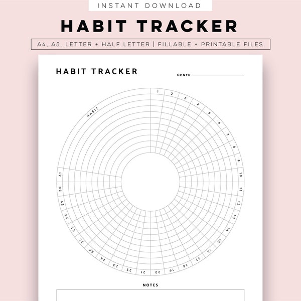 Habit Tracker Printable, Daily Habits Tracker Organiser Planner Inserts A5, A4, Half-Letter & Letter PDF Instant Download Template