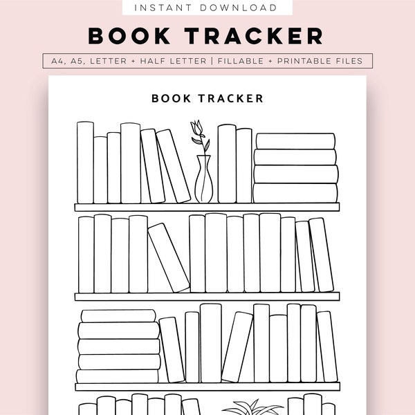 Book Shelf Printable, Books to Read, Book Tracker Planner Inserts A5, A4, Half-Letter & Letter PDF Instant Download Template