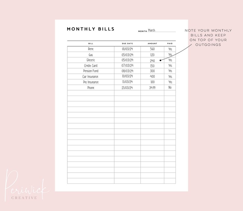 Monthly Bills Printable, Monthly Expenses Organiser Planner Inserts A5 ...